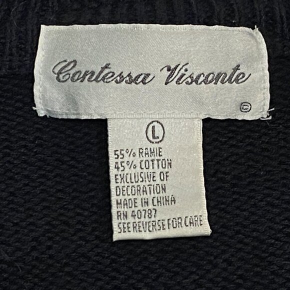 Vintage Contessa Visconte Pocket Watch Cardigan Sweater Size L Beaded Festive - Picture 6 of 7